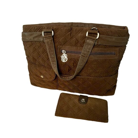Vera Bradley Handbags - Vera Bradley Brown Quilted Microfiber Tote Shoulder Bag/Hand Bag & Wallett